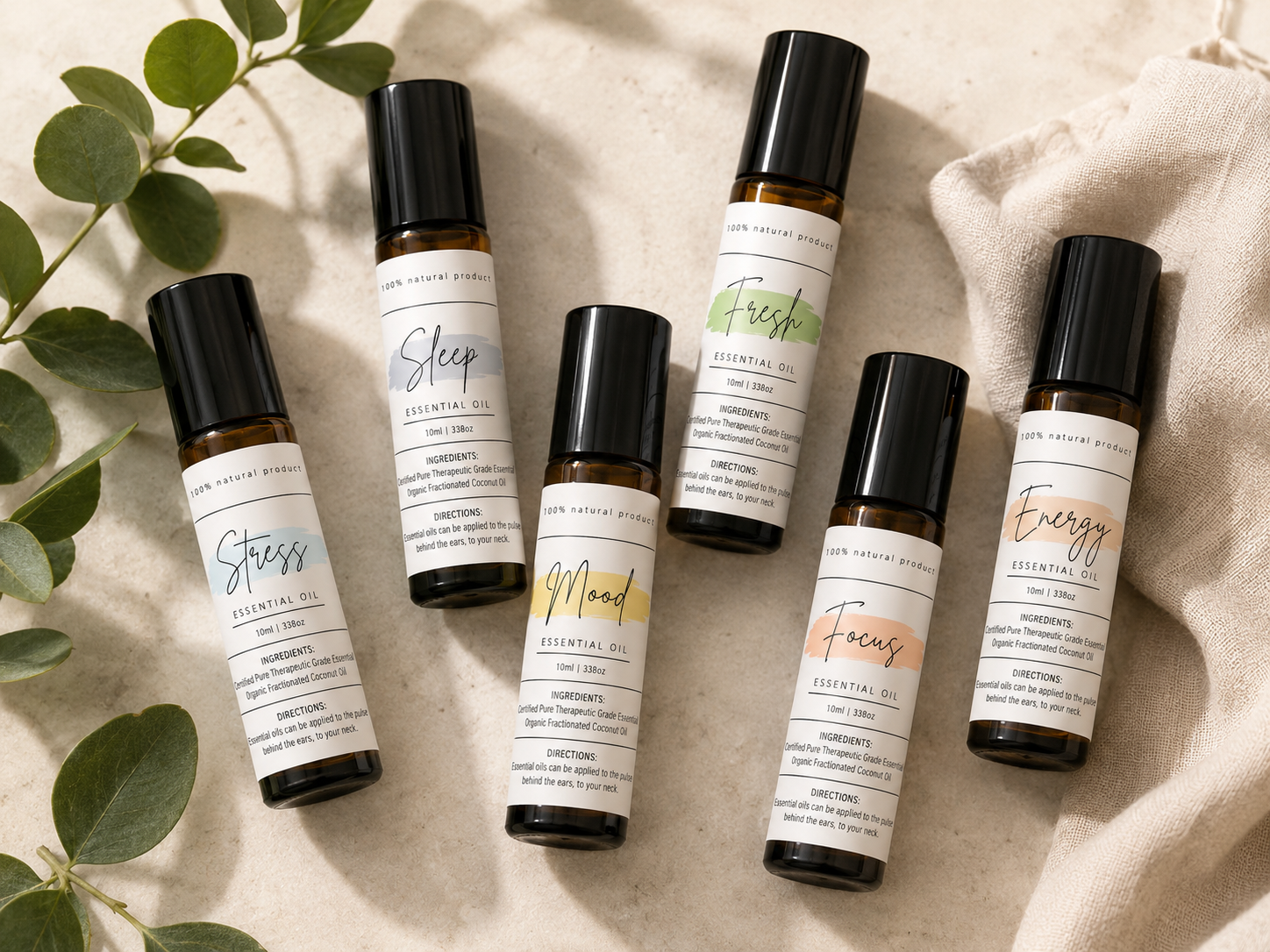 6-Piece Essential Oils Roller Set – 10ml Natural Essential Oil Blends with Travel Storage Pouch
