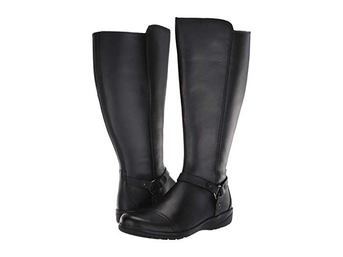 Clarks Cheyn Lindie Women's Knee High Leather Boots Black Size 8 Side Zip Comfort