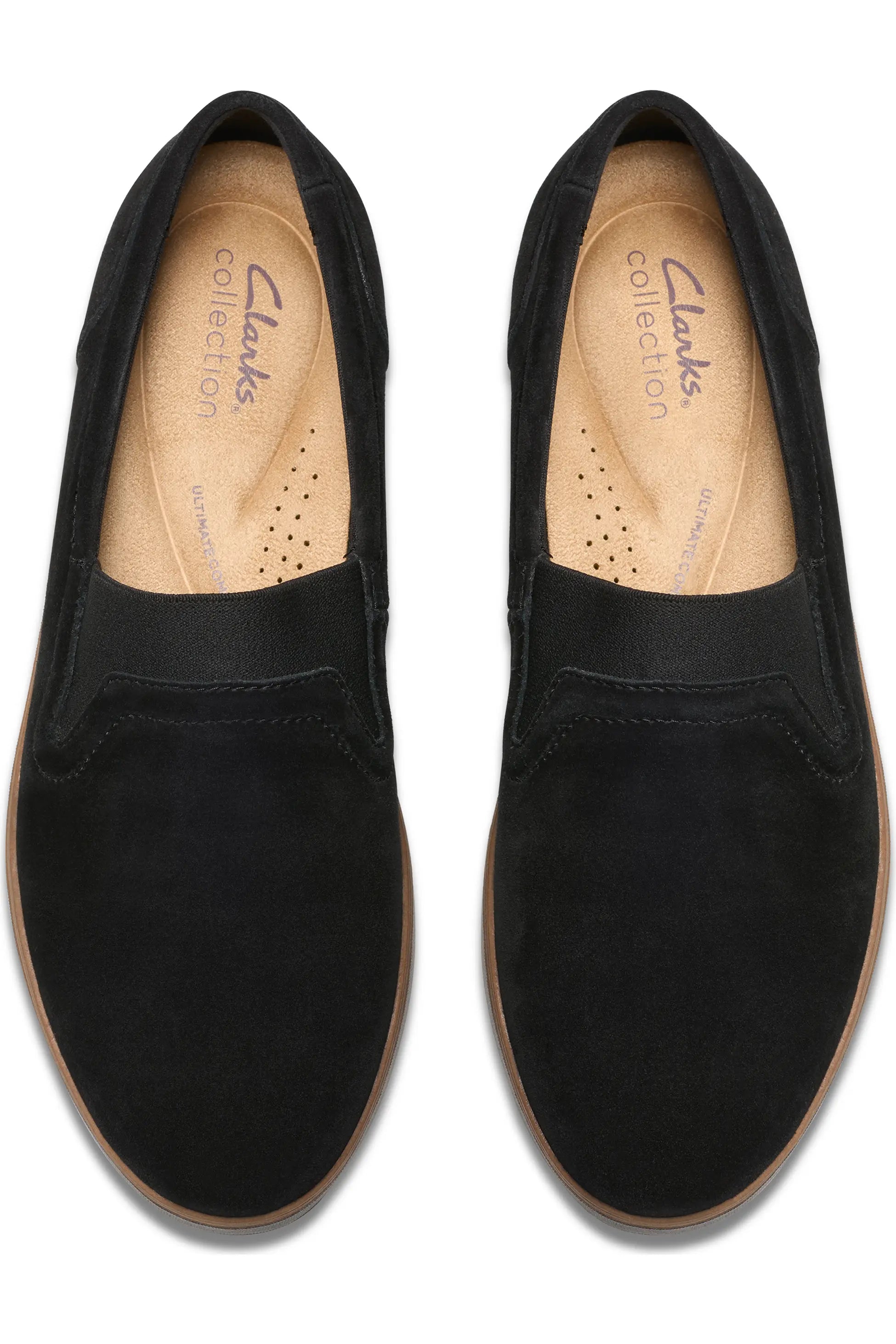 Clarks Women's Sharon Dolly Wedge Loafer - Black Suede - Size 8 Wide