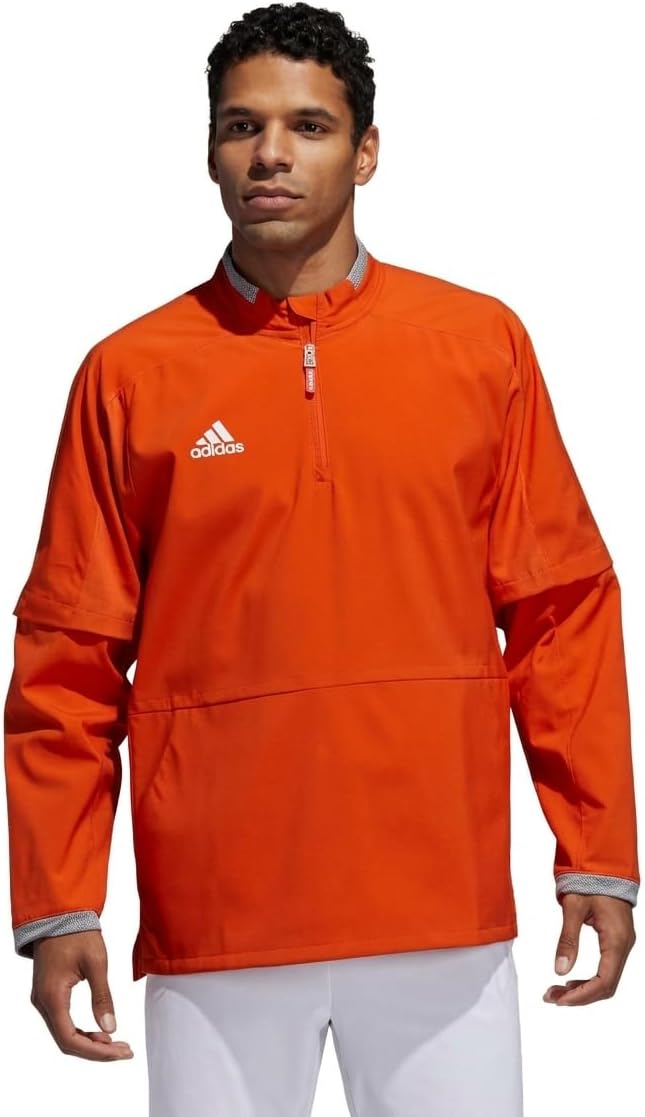 adidas Fielder's Choice 2.0 Convertible Cage Long Sleeve Jacket- Men's Baseball XS Collegiate Orange/Core Heather