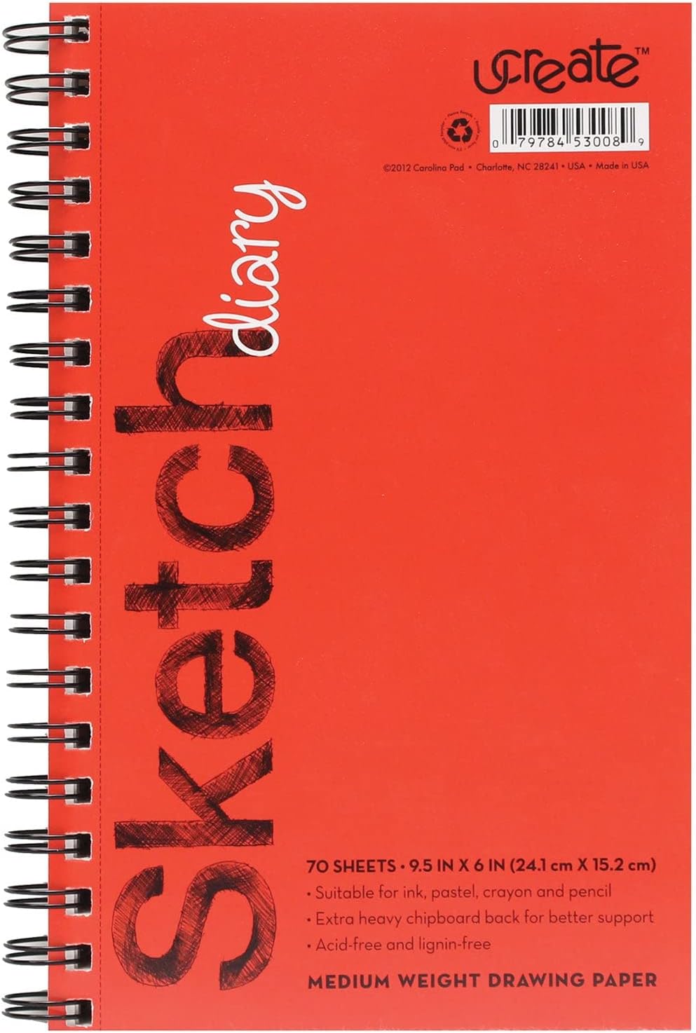 UCreate Sketch Diary, Medium Weight, 9-1/2" x 6", 70 Sheets