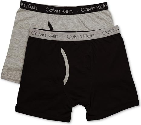 Calvin Klein Boys Boxer Briefs 2 Pack Small Cotton Stretch Underwear Heather Grey Black