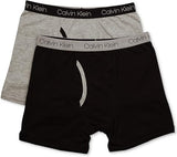 Calvin Klein Boys Boxer Briefs 2 Pack Small Cotton Stretch Underwear Heather Grey Black