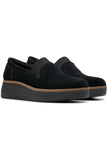 Clarks Women's Sharon Dolly Wedge Loafer - Black Suede - Size 8 Wide