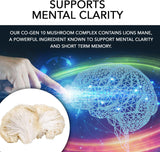 CO-GEN 10 Mushroom Complex Capsules – Lion’s Mane, Cordyceps, Reishi & Turmeric Supplement for Cognitive Support, Focus, Energy & Immune Health | Non-GMO Gluten Free | 60 Capsules