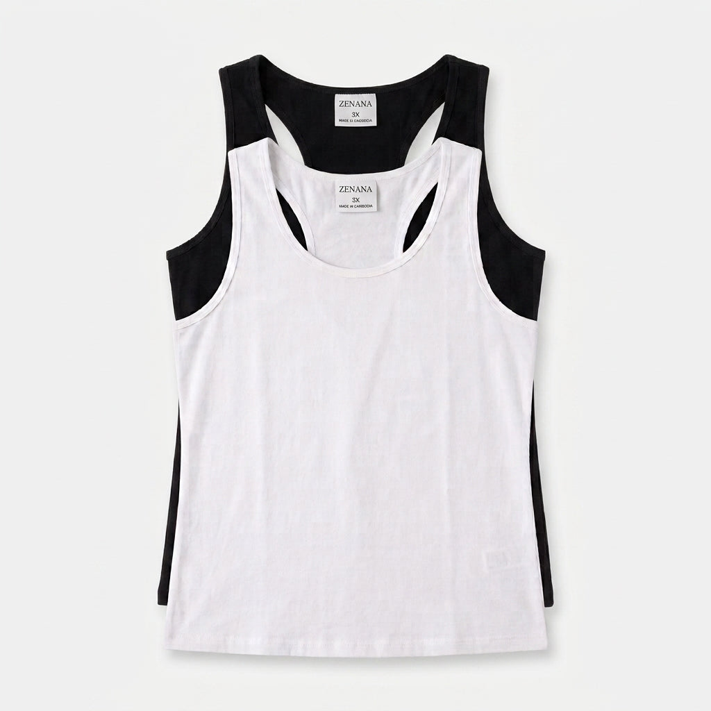 Zenana Women's 2 Pack Ribbed Tank Tops Black White Sleeveless Plus Size 3X