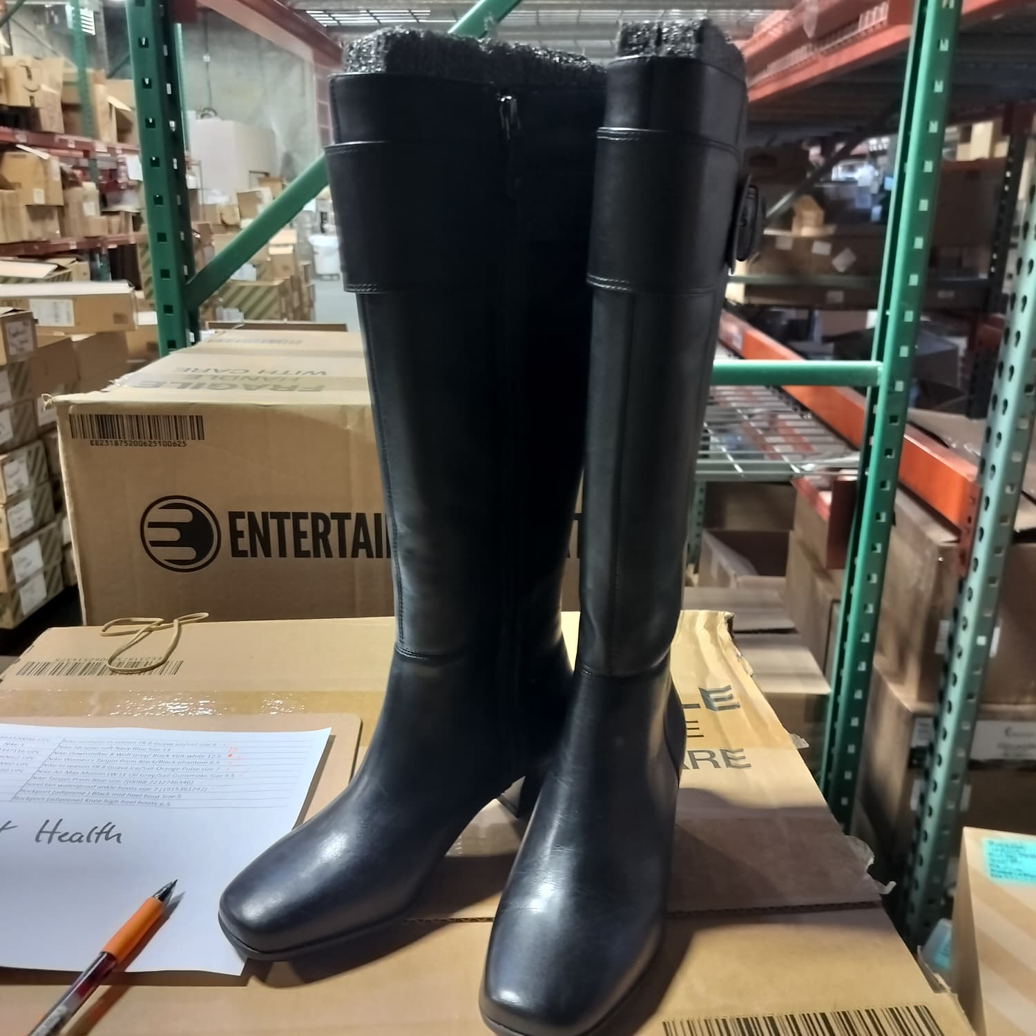 Rockport adiPRENE Black Leather Knee High Boots Women's Size 5 Mid Heel Zip