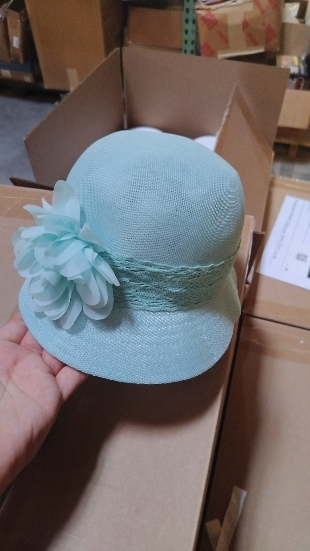 EPOCH Women's Gatsby Linen Cloche Hat Teal/Mint Floral Lace Band Flower One Size