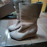 SOREL After Hours Mid Top Waterproof Suede Wedge Boots Beach Tan Women's 7.5