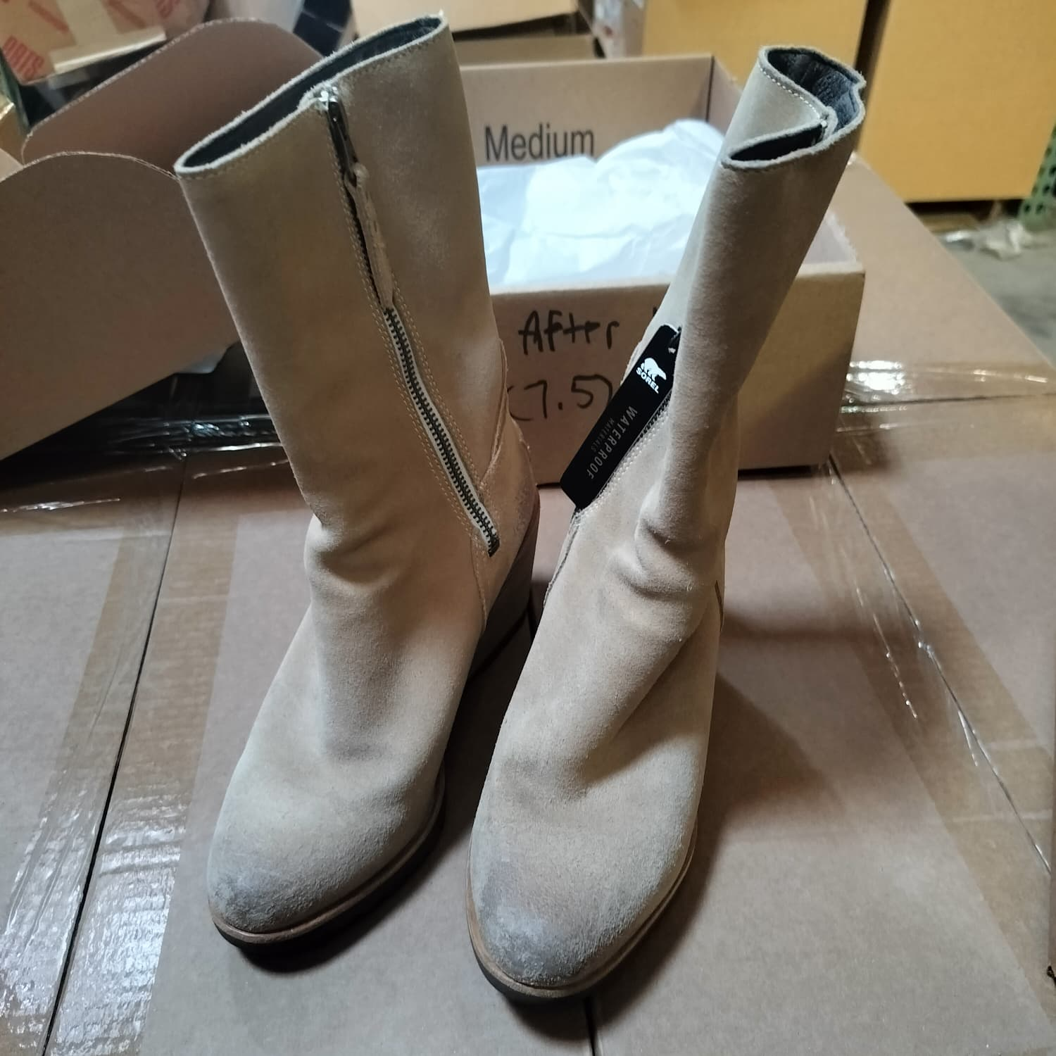 SOREL After Hours Mid Top Waterproof Suede Wedge Boots Beach Tan Women's 7.5