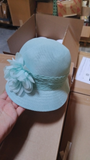 EPOCH Women's Gatsby Linen Cloche Hat Teal/Mint Floral Lace Band Flower One Size