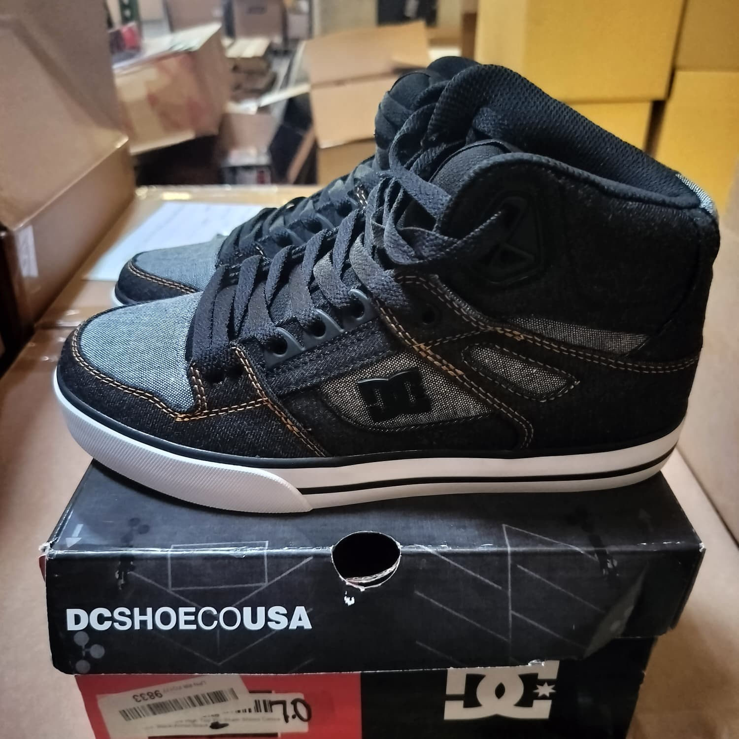 DC Men's Pure High Top WC TX SE Skate Shoes Black Armor Black Size 7