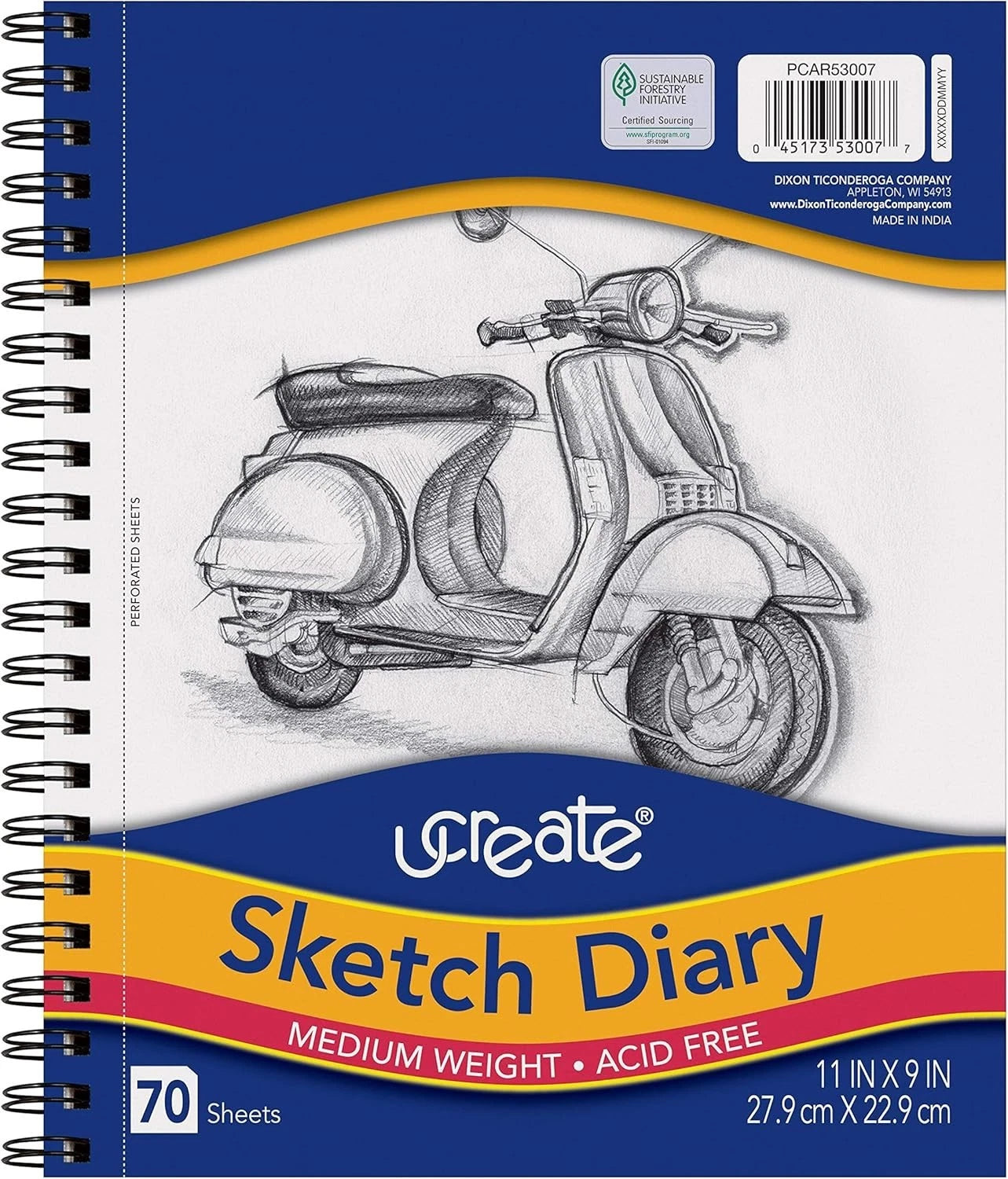 UCREATE Sketch Diary 11" x 9" Medium Weight Drawing Pad 70 Sheets PCAR53007