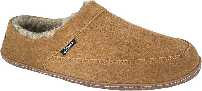 Clarks JMS0721 Men Suede Slippers - Cinnamon 12M - Plush Sherpa - Indoor Outdoor