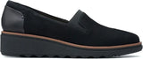 Clarks Women's Sharon Dolly Wedge Loafer - Black Suede - Size 8 Wide