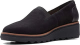Clarks Women's Sharon Dolly Wedge Loafer - Black Suede - Size 8 Wide