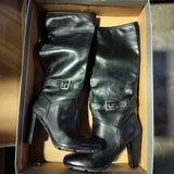 Rockport adiPRENE Black Leather Tall Riding Boots Women's Size 6 Mid Flared Heel